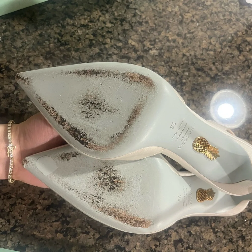 Aquazzura So Nude 85mm Pump White Satin Slingback Heels - Picture 4 of 9